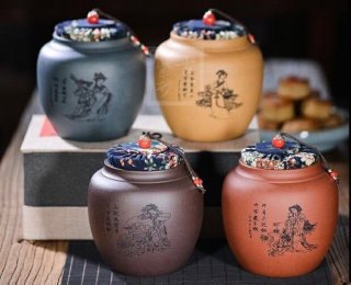 《四大美女茶葉罐》宜興紫砂壺手工紫泥，段泥，紅清水泥，天青泥茶壺具